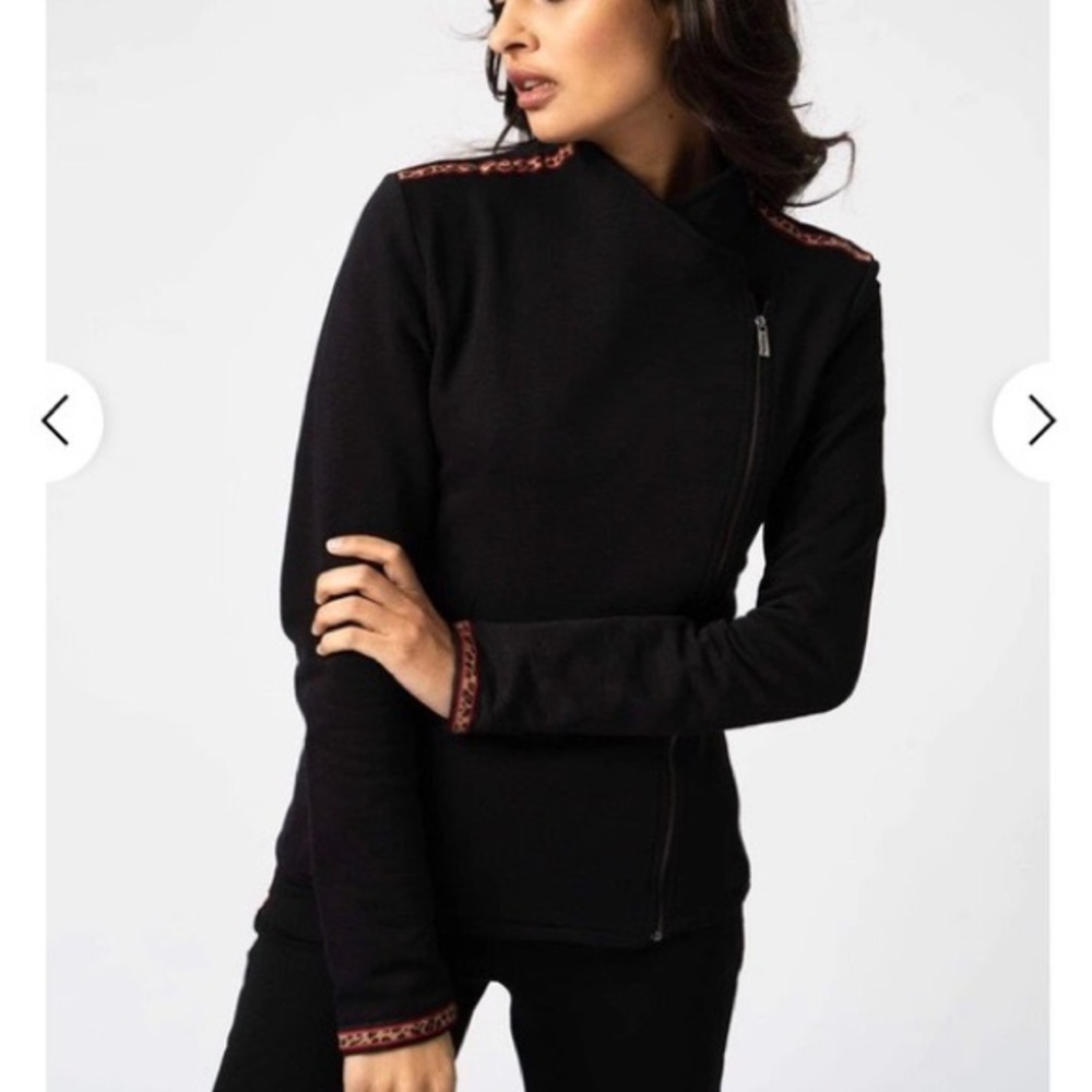 Saint & Sofia Black With Leopard Contrast Cotton Moto Jacket Size 8